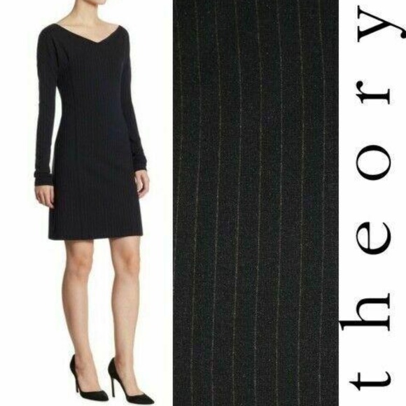 Theory Body Con Wide V-Neck Stretchy Deep Navy - Picture 3 of 9
